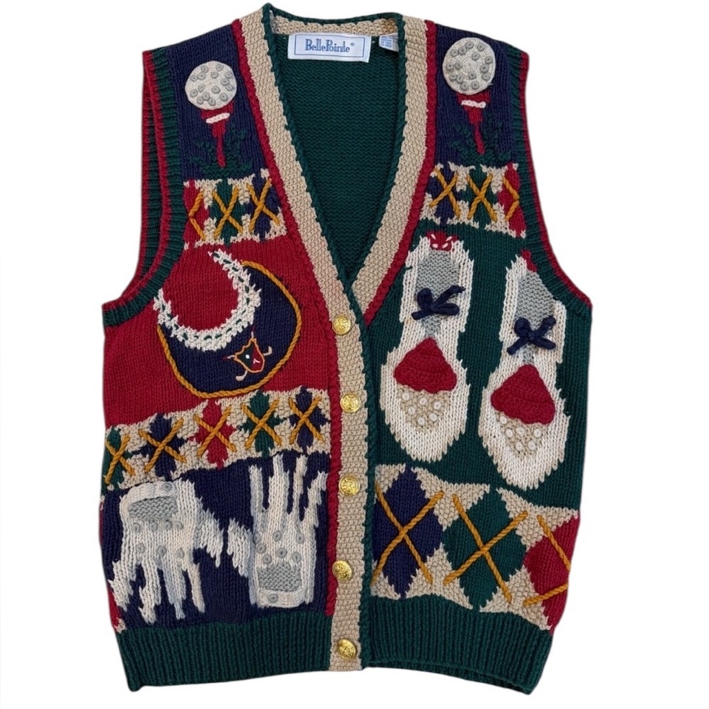 Vintage BellePointe Golf-Themed Knit Sweater Vest – Size‎ M